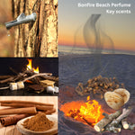 Bonfire Beach spray perfume key scents of maple/maple wood, cinnamon, cloves, chocolate, marshmallow, roasted seashells, wood, smoke