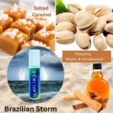 surfchique brazilian storm perfume oil scents of salted caramel pistachio, maple sandlewood
