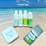 Fresh Set - Ocean Breezy Beach Citrus light coconut  perfume oil discovery set in white tin box for gifting or travel