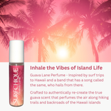 surfchique guava lane perfume oil with palm trees in background and inspiration for authentic scent